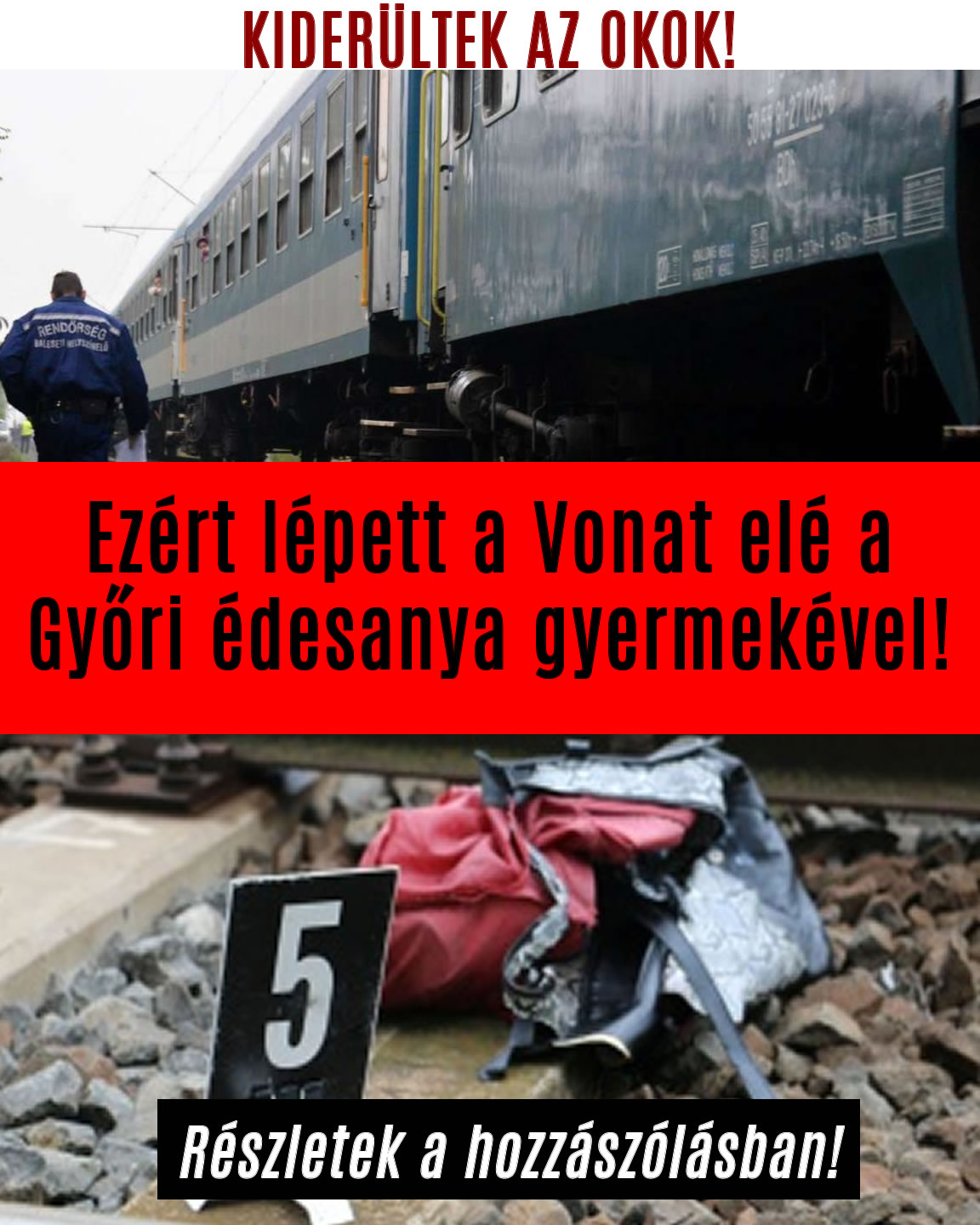 Ezért lépett a Vonat elé a Győri édesanya gyermekével!