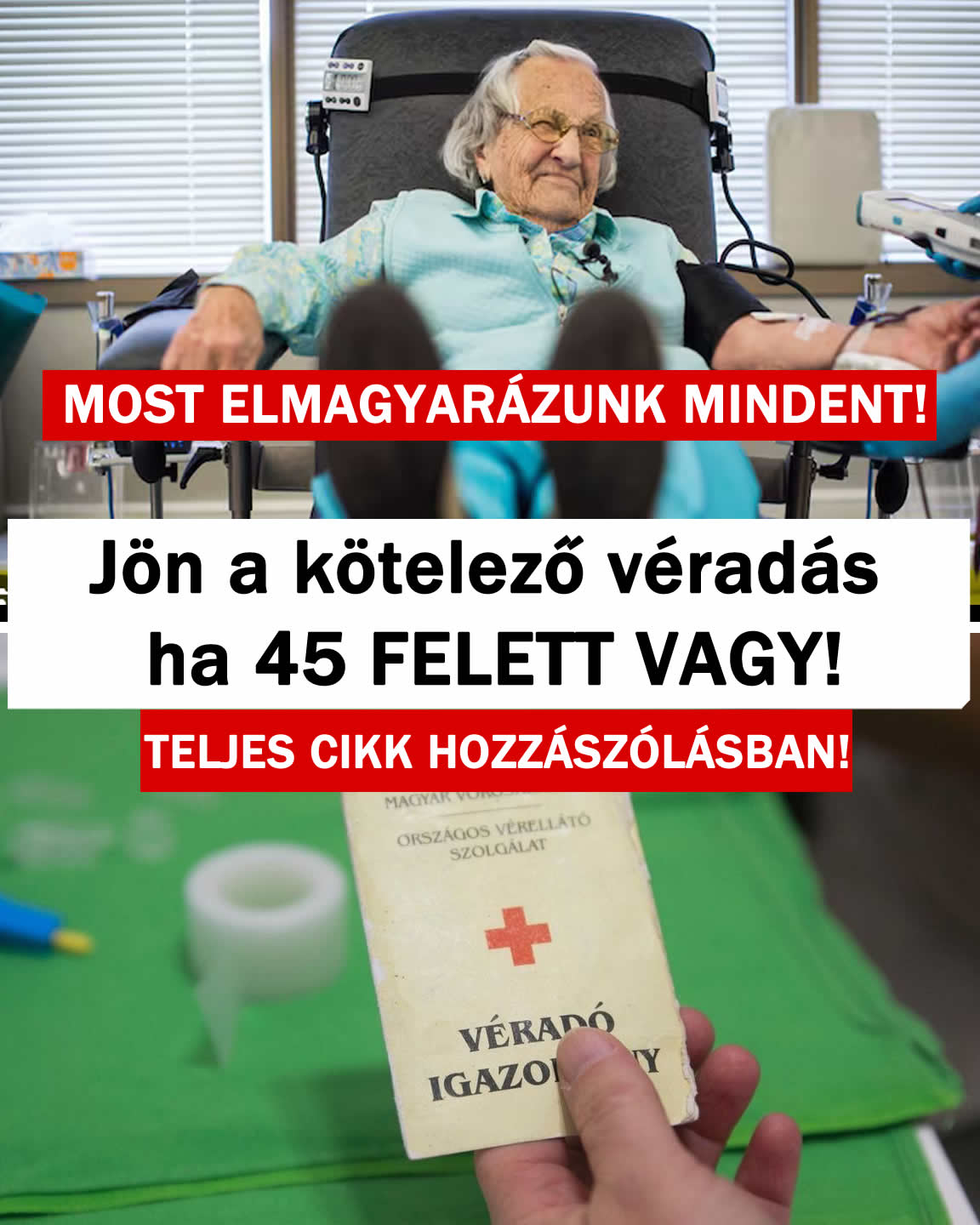 Jön a kötelező véradás ha 45 FELETT VAGY
