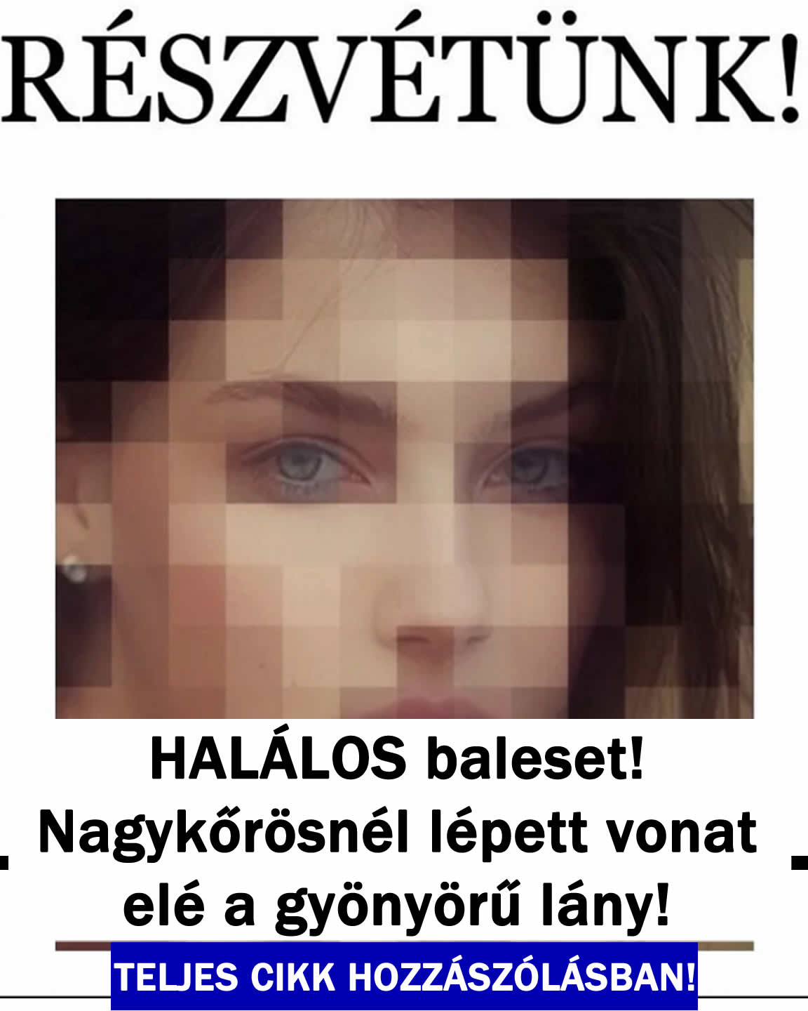 HA/ÁLOS baleset! Nagykőrösnél lépett vonat elé a gyönyörű lá-ny!