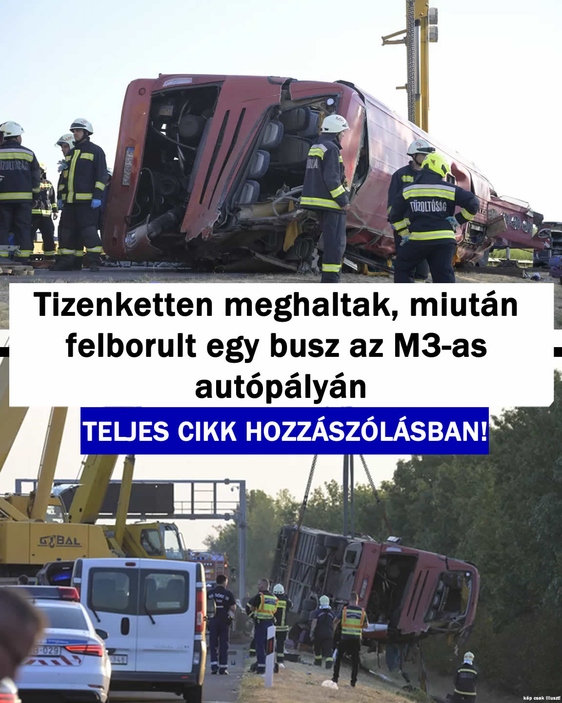 Tizenketten megha/tak! Felborult egy busz az M3-as autópályán